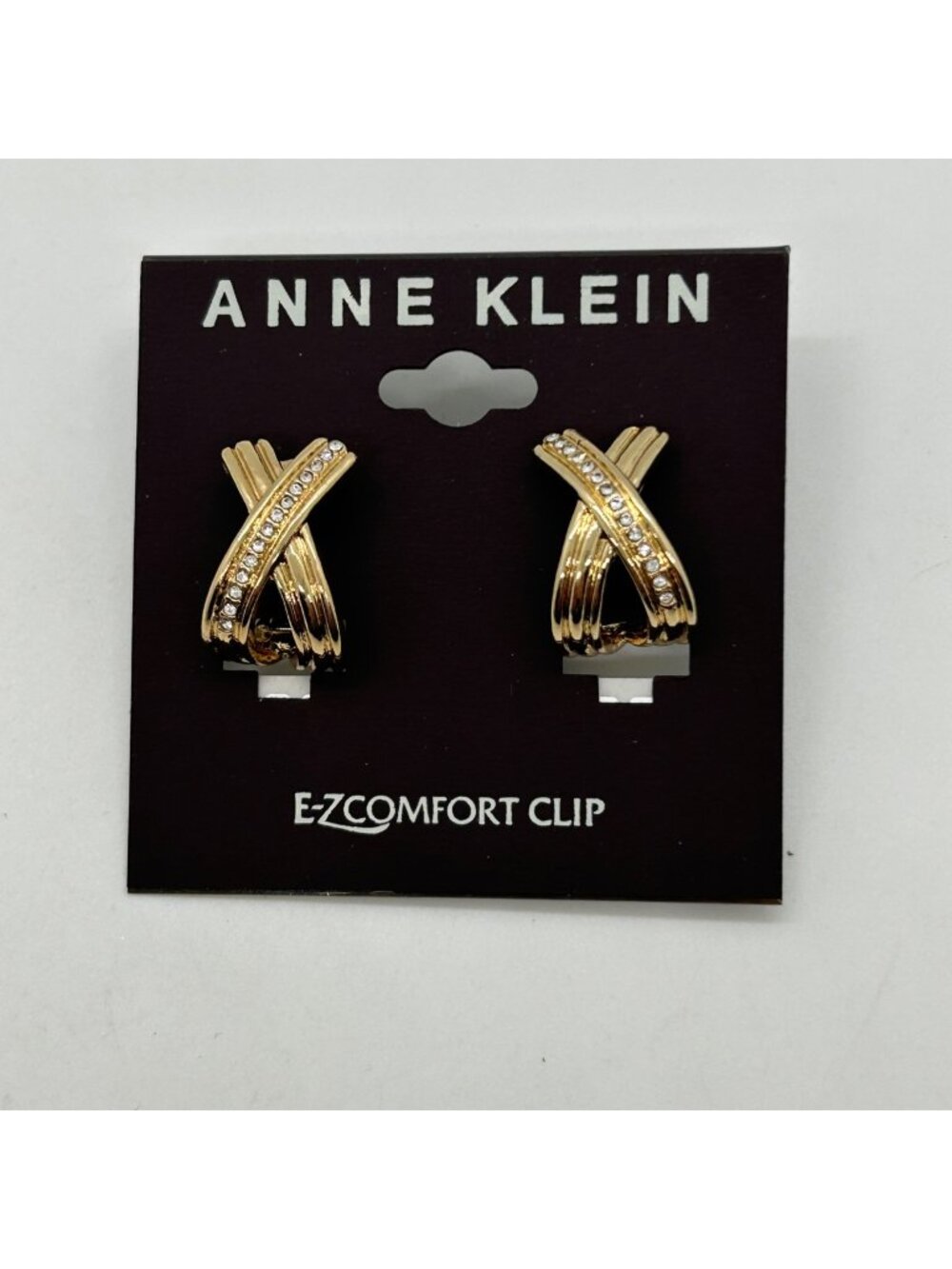 Anne Klein Gold Tone Crystal Crossover X Shape E-Z Comfort Clip On Earrings